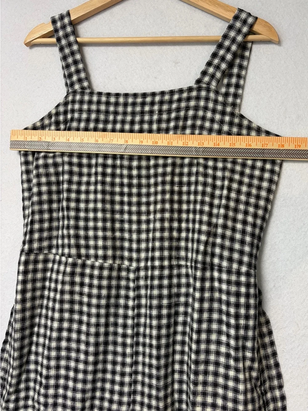 Title: Quince 100% European Linen Square Neck Gingham Jumpsuit  Size Medium